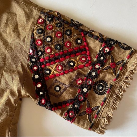 Mango Tops - NWOT MANGO Casual Brown Cropped Embroidered Shirt